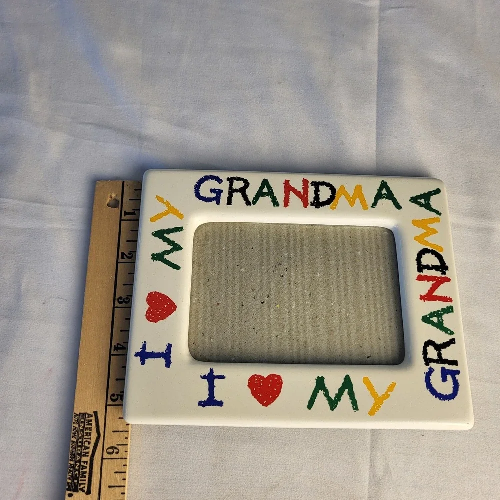 I Love My Grandma Colorful Ceramic Picture Frame 5x7 Fits 3x5 Photo Crayon VTG